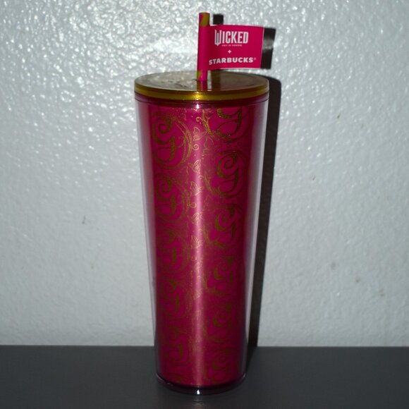 NWT Starbucks X Wicked Pink/Gold 24 Oz Cold Cup W/Straw - Picture 3 of 4